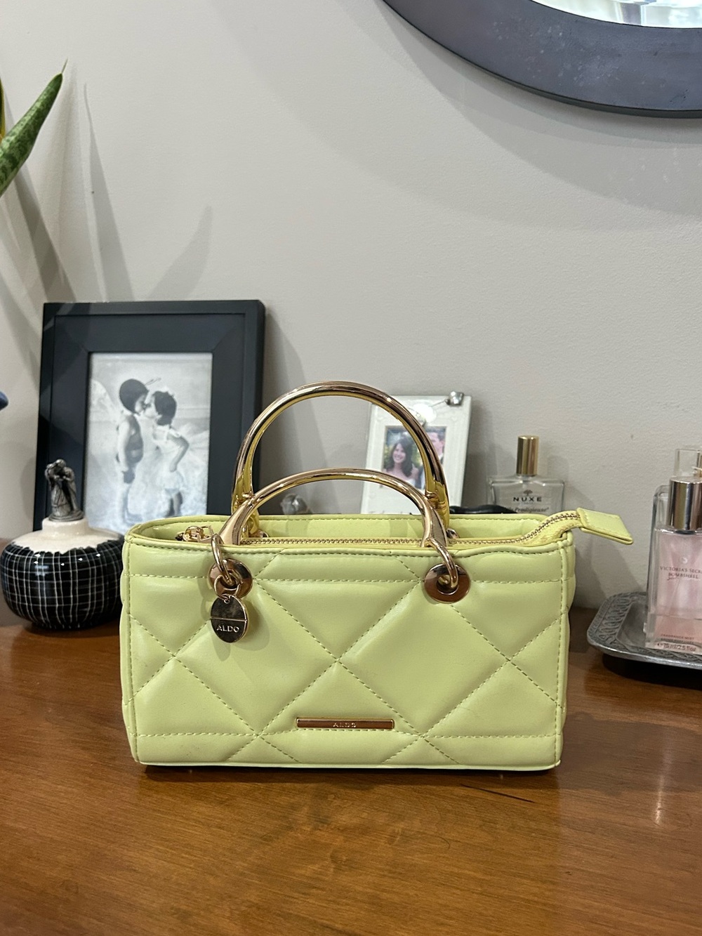Aldo Quilted Mini Top-Handle Bag in Pale Lime
